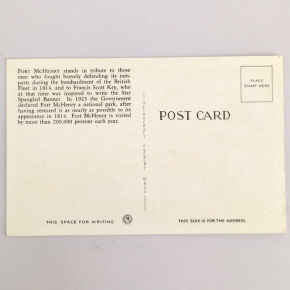 Fort McHenry Baltimore Maryland Vintage Linen Postcard 1940s Air View Unposted - Picture 2 of 2